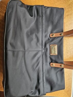 Calvin Klein Black Shoulder Tote with Brown Trim